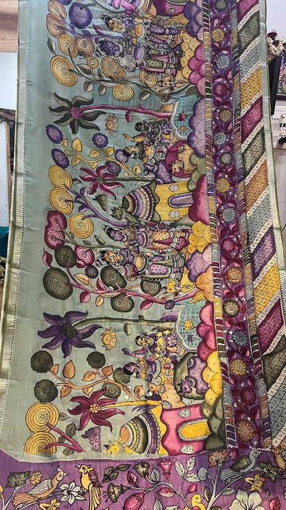 Pen Kalamkari Mangalagiri Silk Saree