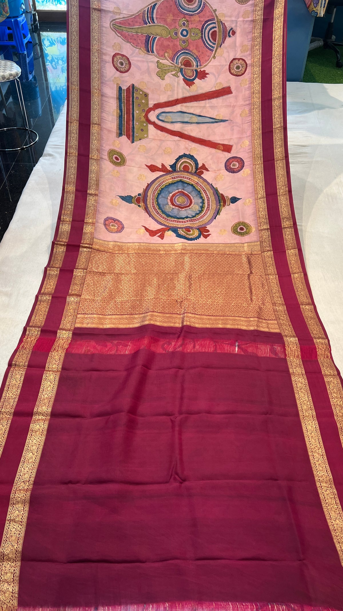 Pen Kalamkari Kanchi Pattu Saree