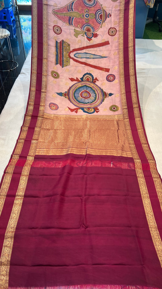 Pen Kalamkari Kanchi Pattu Saree