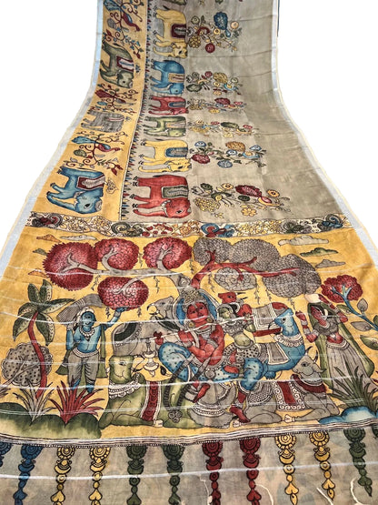 Pen Kalamkari Mangalagiri Silk Saree