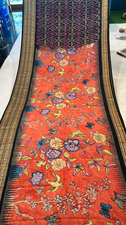Pen kalamkari ikkath pattu saree