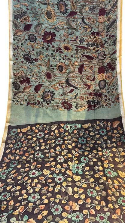 Pen kalamkari Mangalagiri Silk Saree