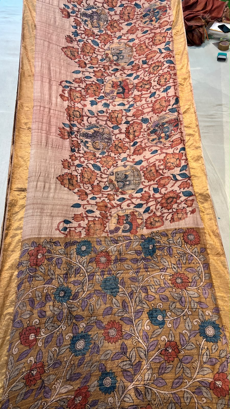 Pen Kalamkari Desi Tussar Saree