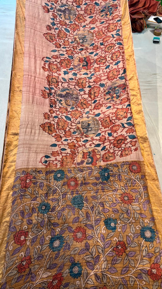 Pen Kalamkari Desi Tussar Saree