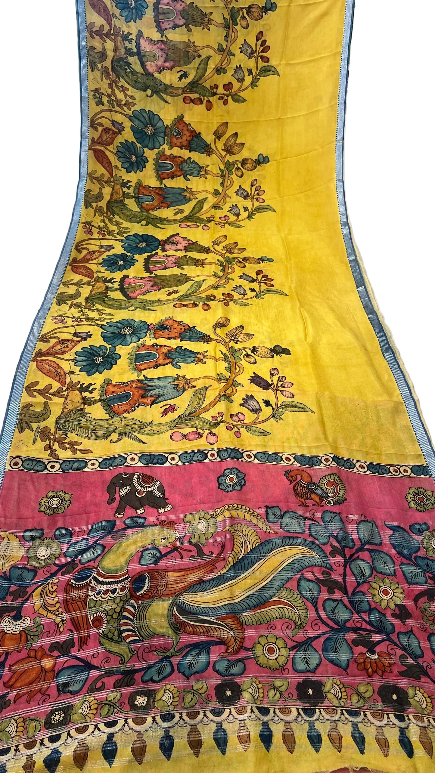 Pen Kalamkari Mangalagiri Silk Saree