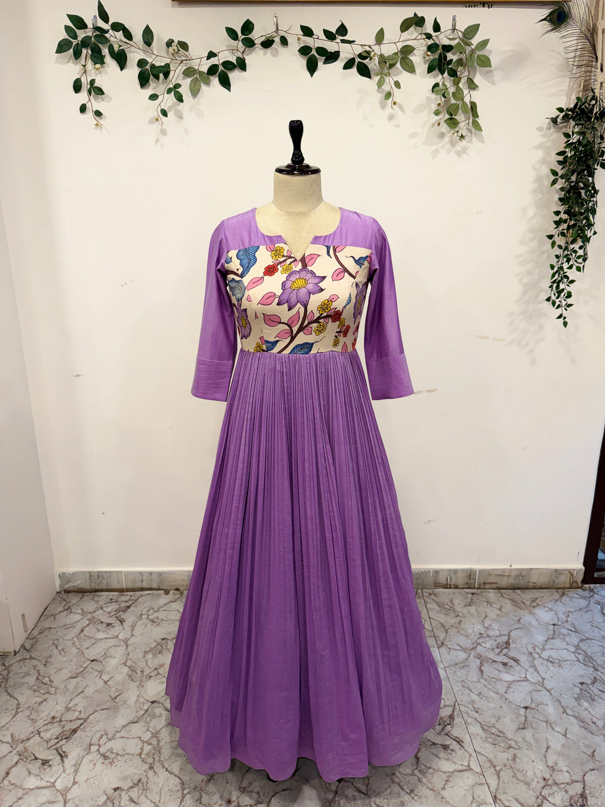 Pen Kalamkari Mul Chanderi Long Frock