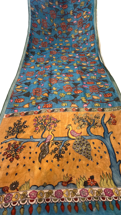 Pen Kalamkari Mangalagiri Silk Saree