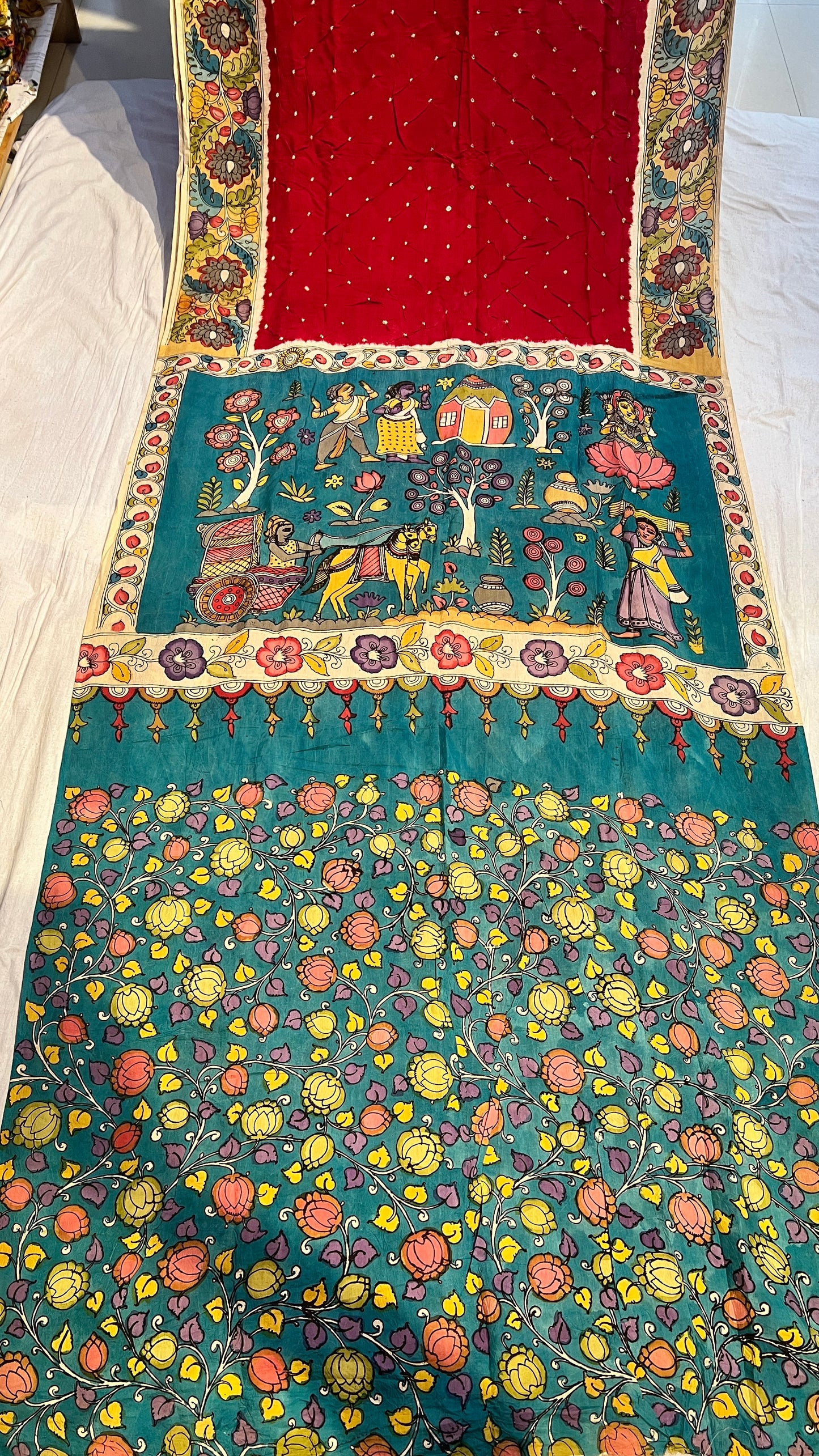 Pen Kalamkari Bandhini Saree
