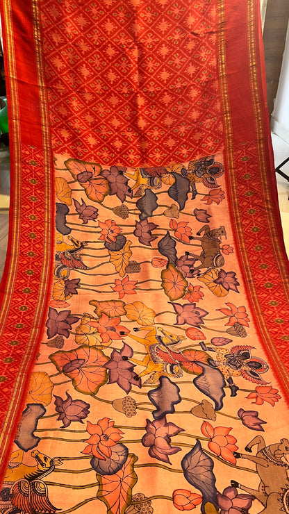Pen Kalamkari Ikkath Pattu Saree