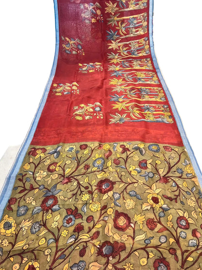 Pen Kalamkari Mangalagiri Silk Saree