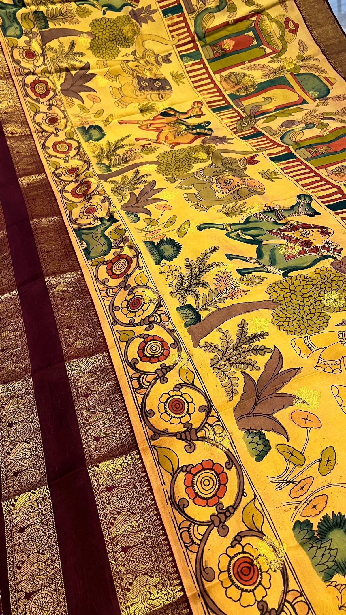 Pen Kalamkari Kanchi Pattu Saree