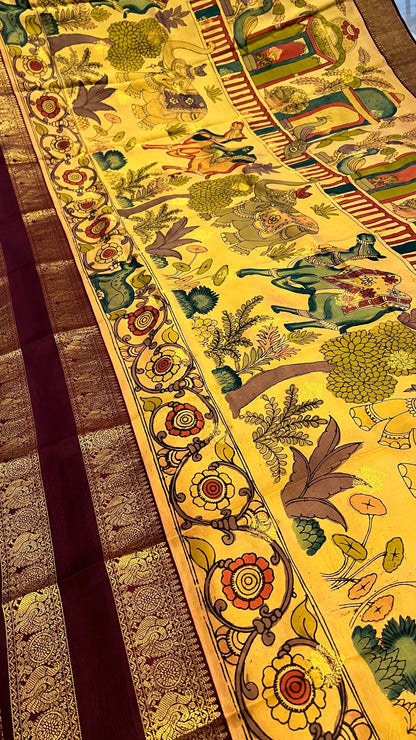 Pen Kalamkari Kanchi Pattu Saree