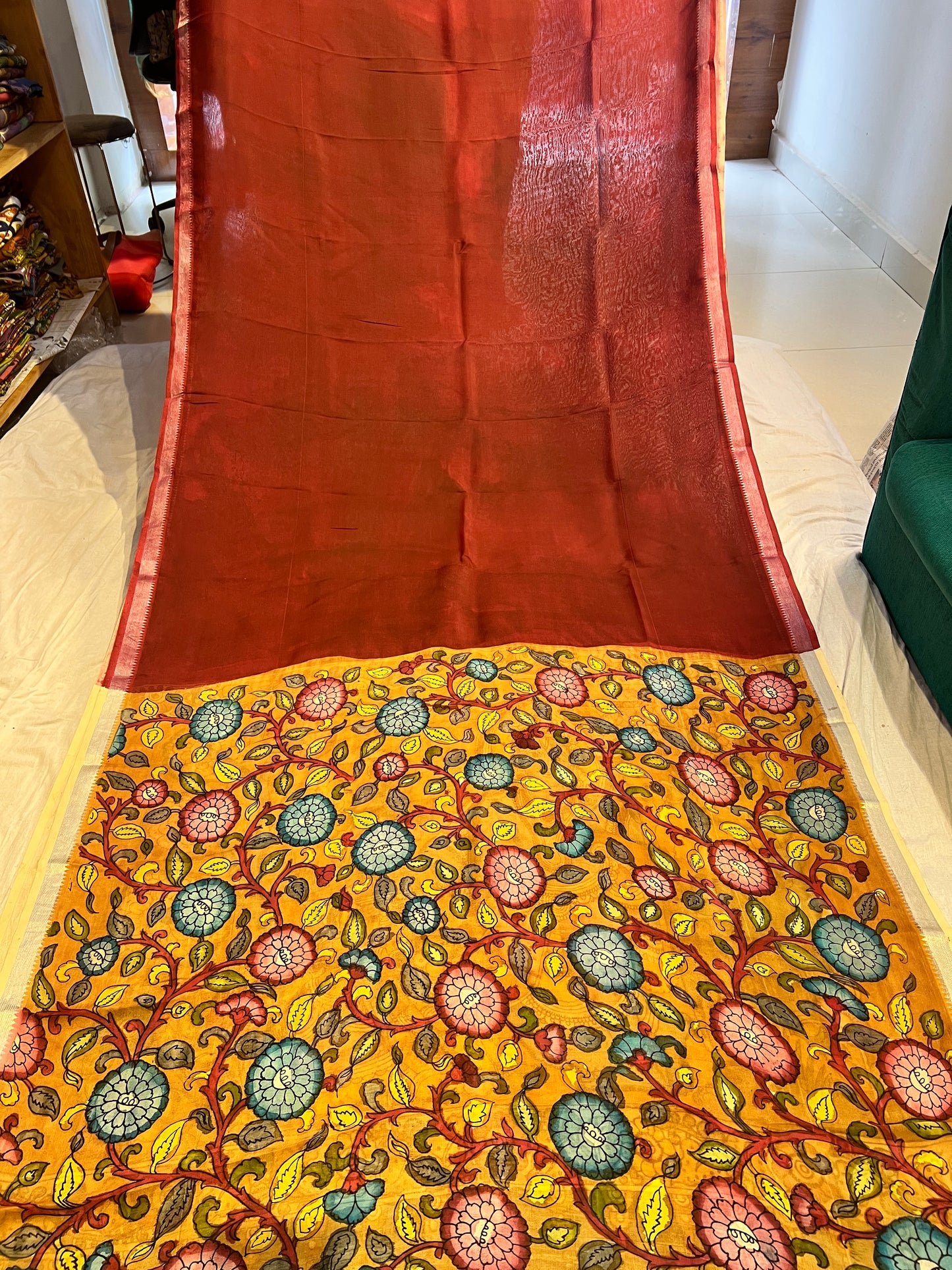 Pen Kalamkari Mangalagiri Silk Saree
