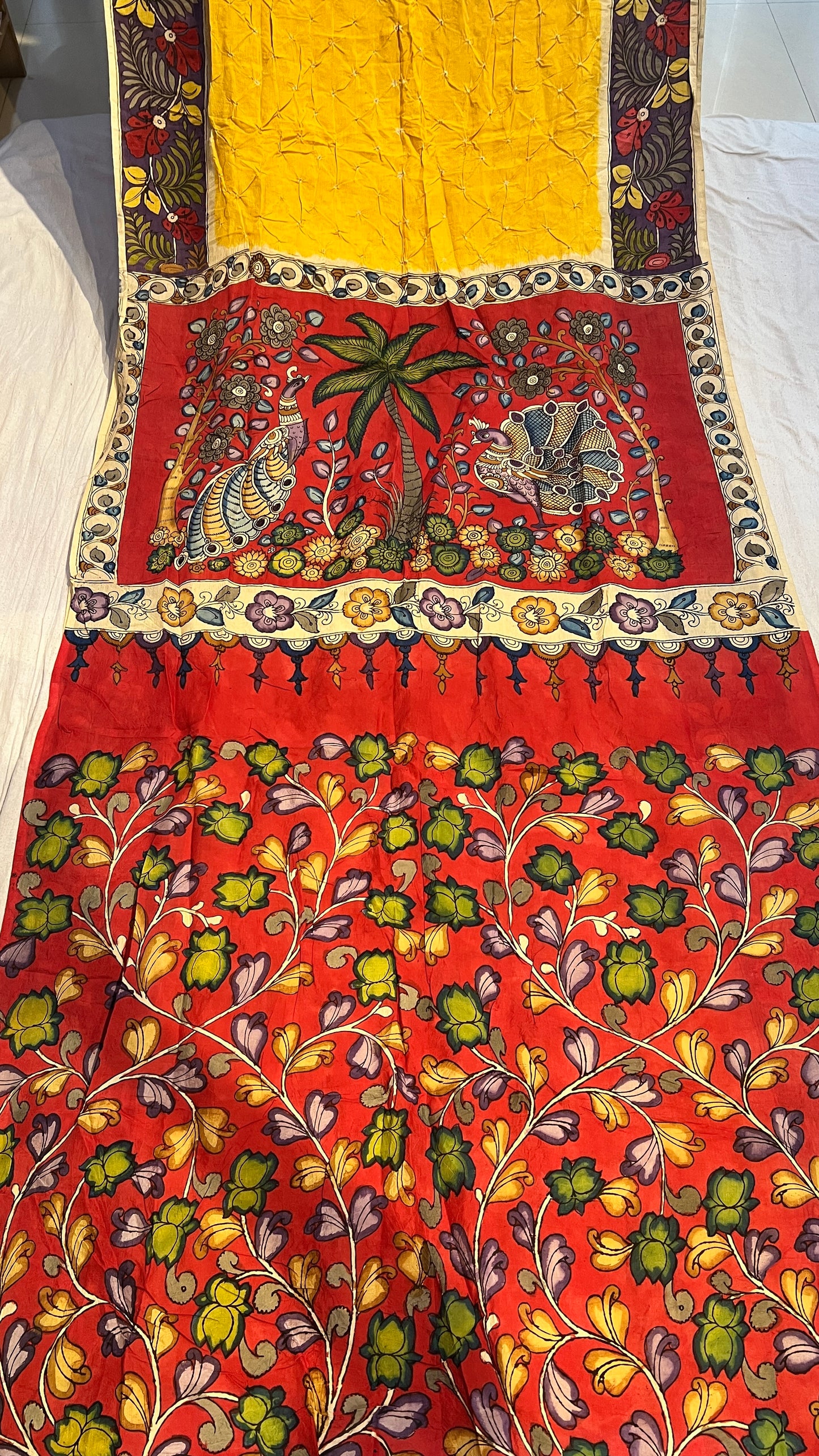 Pen Kalamkari Bandhini Saree