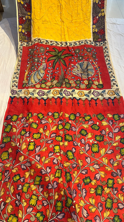 Pen Kalamkari Bandhini Saree