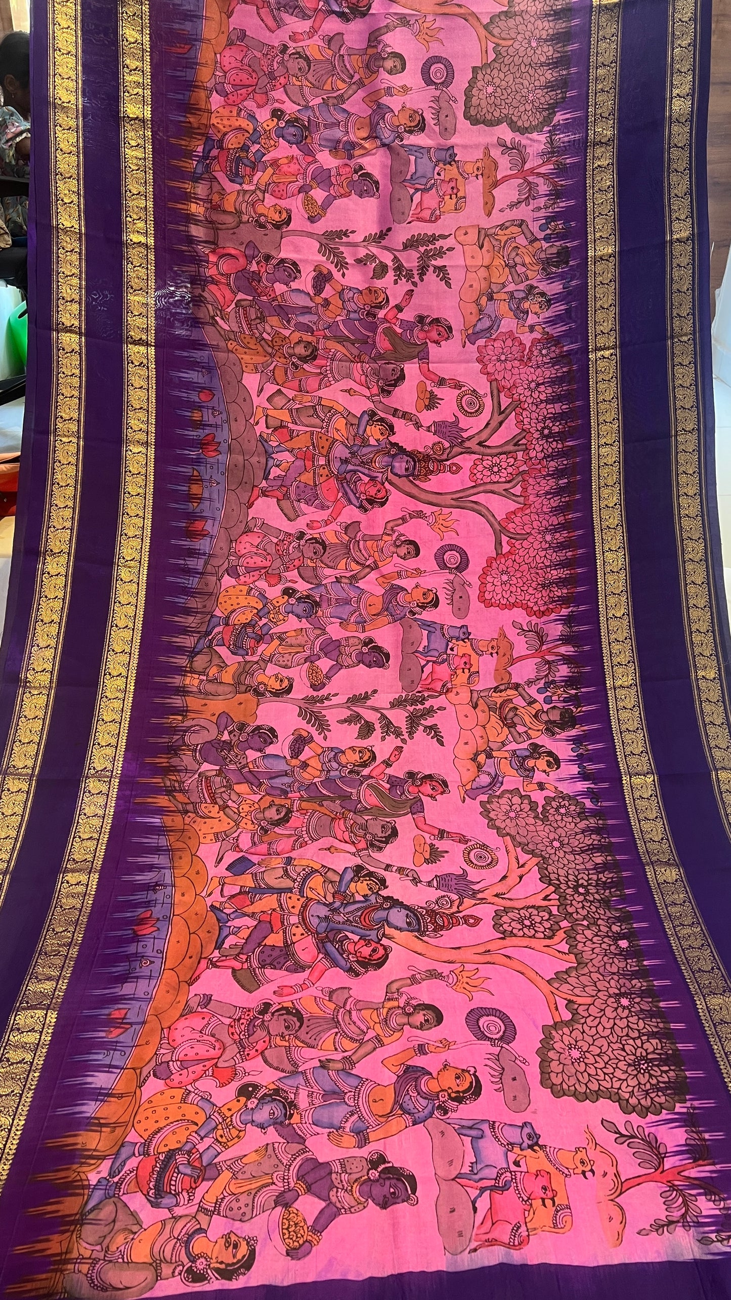 Ikkat Kanchi Gap Border saree