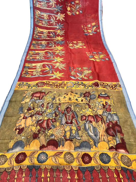 Pen Kalamkari Mangalagiri Silk Saree