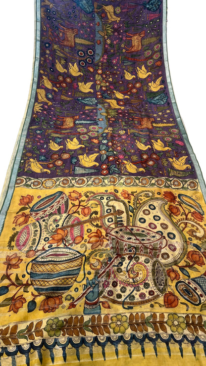 Pen Kalamkari Mangalagiri Silk Saree