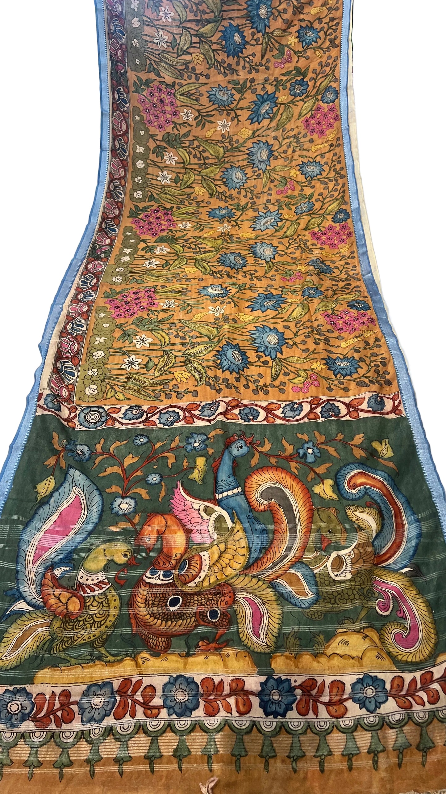 Pen Kalamkari Mangalagiri Silk Saree