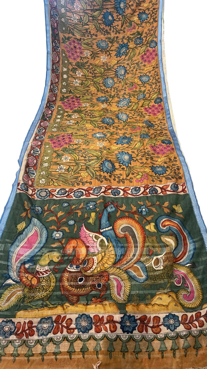 Pen Kalamkari Mangalagiri Silk Saree