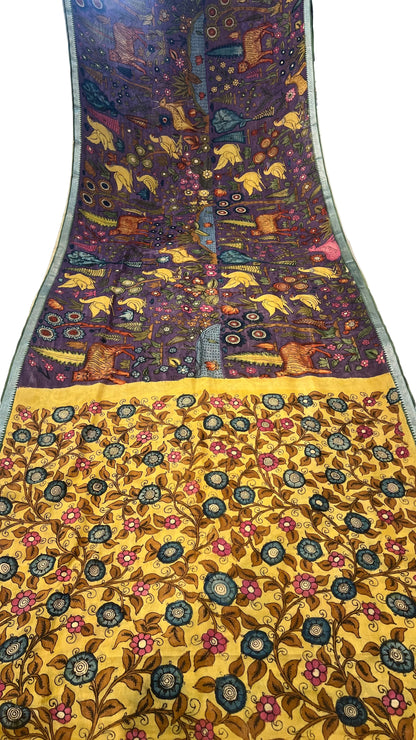 Pen Kalamkari Mangalagiri Silk Saree
