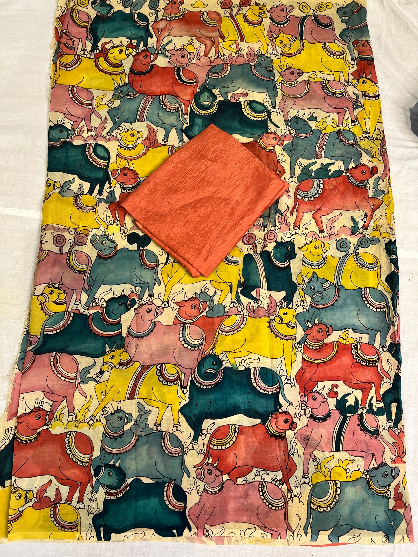 Pen kalamkari Bangalore silk 2 piece set