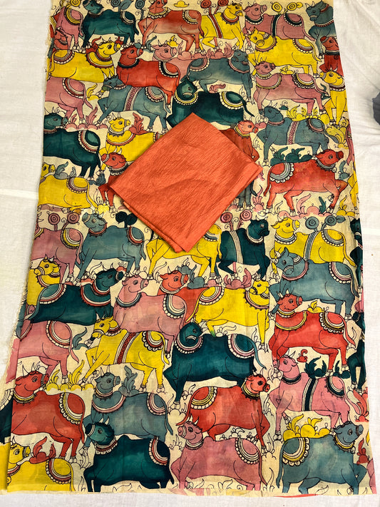 Pen kalamkari Bangalore silk 2 piece set