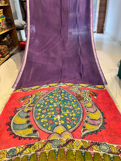 Pen Kalamkari Mangalagiri Silk Saree