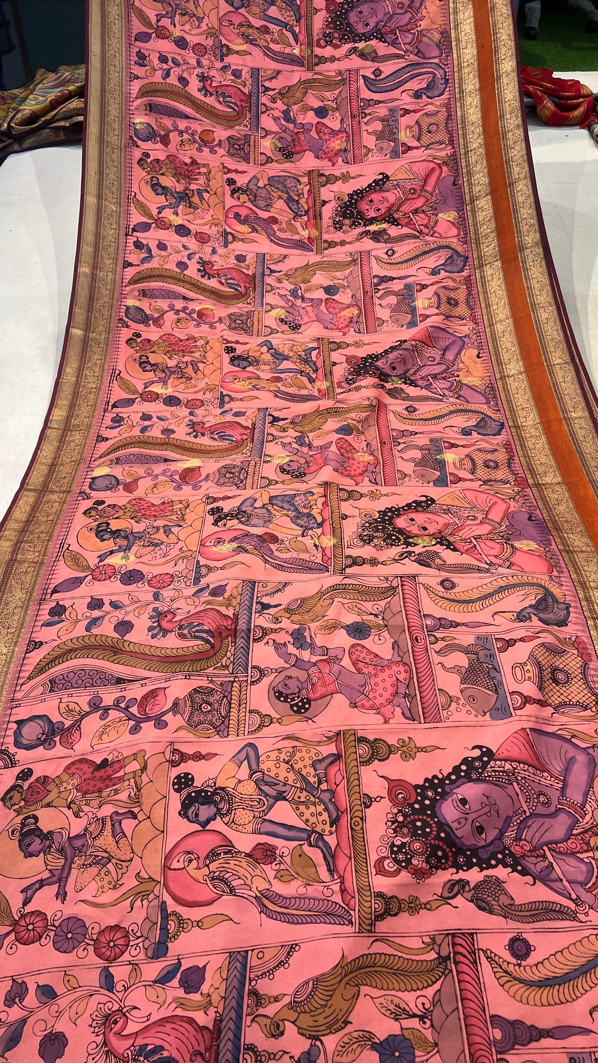 Pen Kalamkari Elegance on Pure Kanchi Pattu