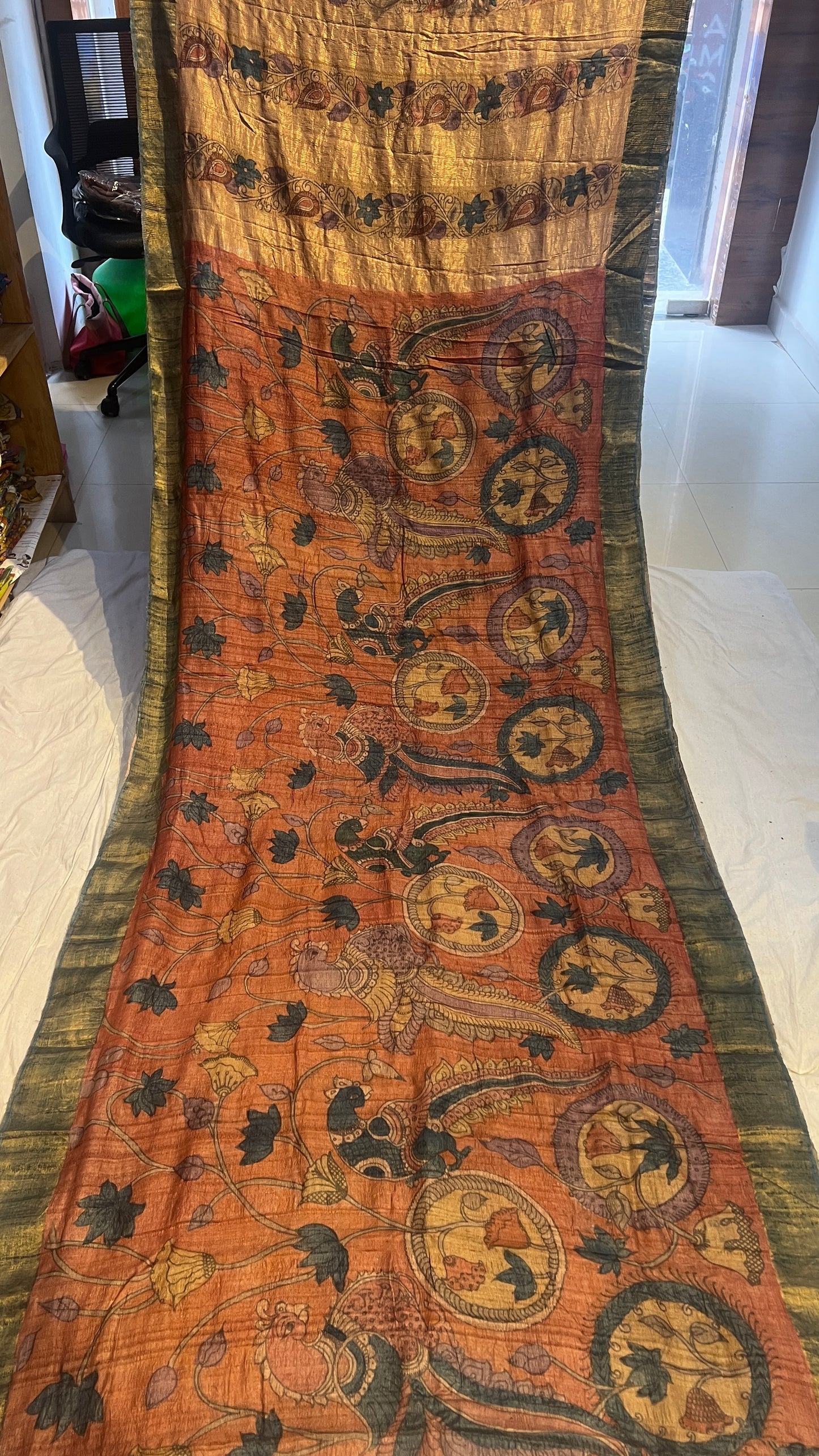 Pen Kalamkari Desi Tussar Saree