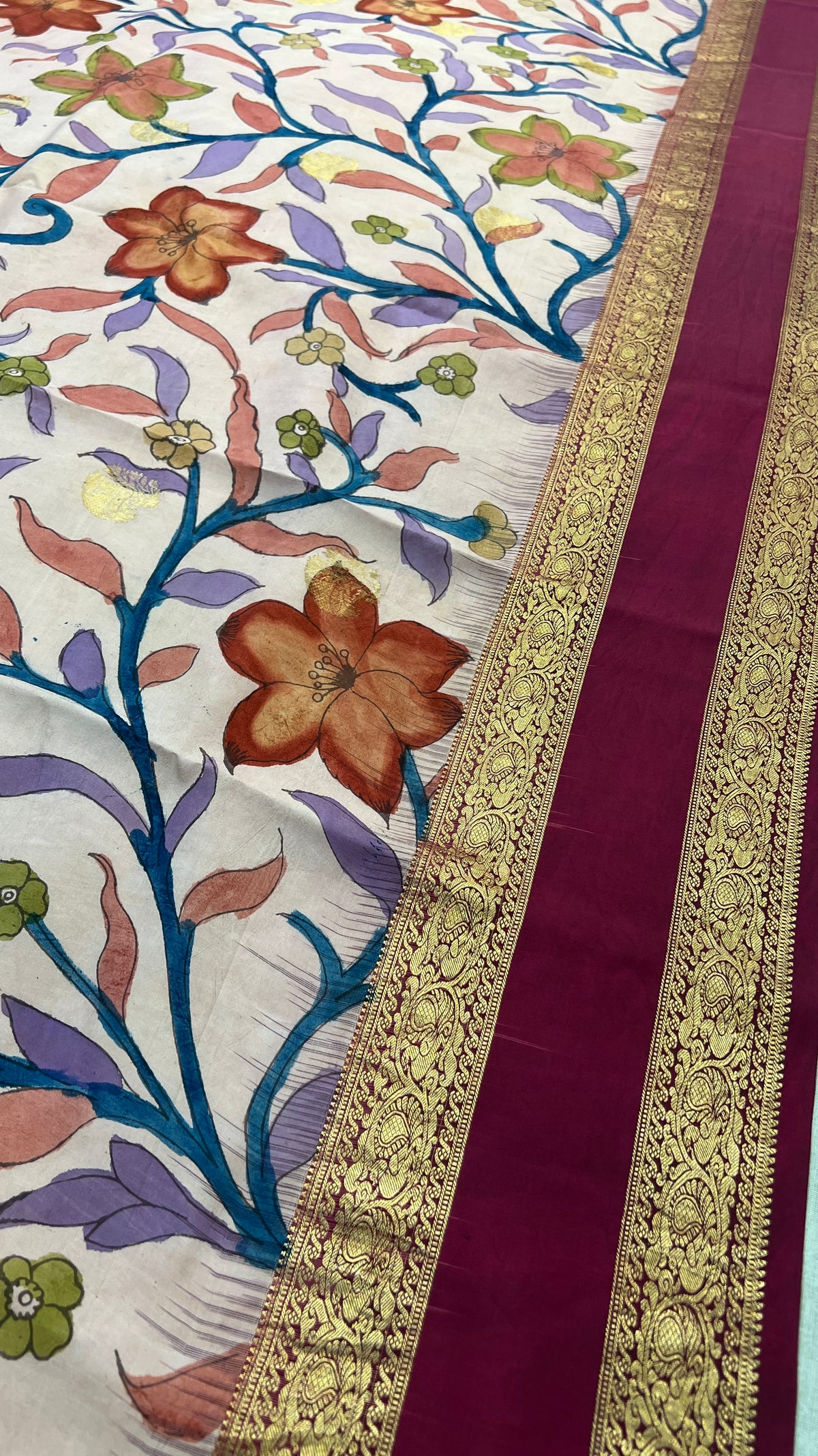 Pen Kalamkari Kanchi Pattu Saree