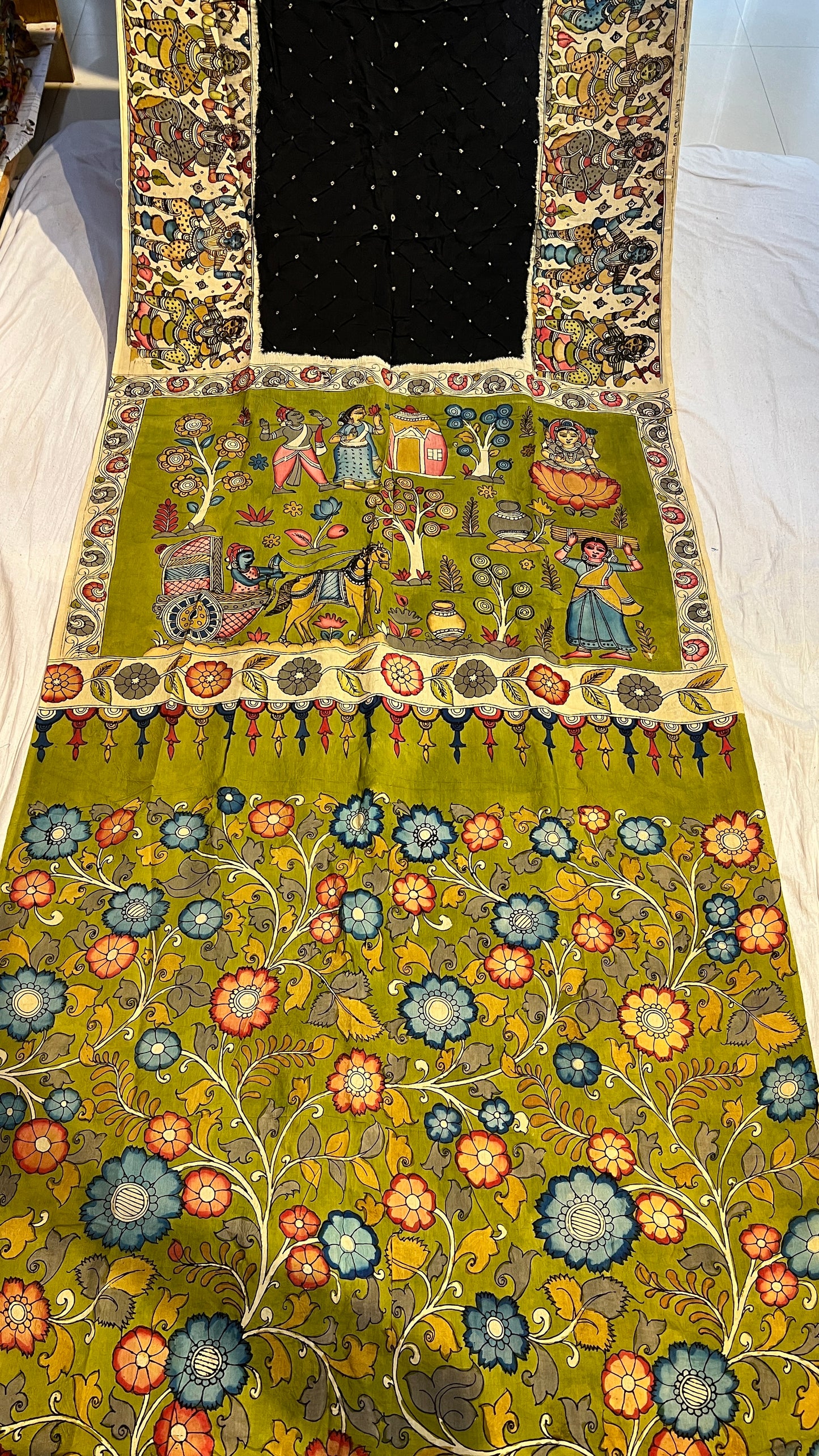 Pen Kalamkari Bandhini Saree