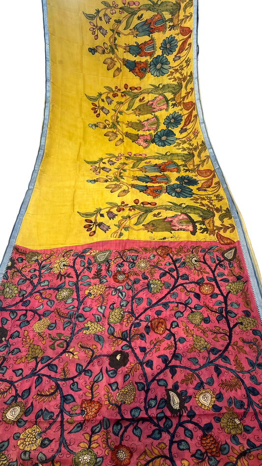 Pen Kalamkari Mangalagiri Silk Saree