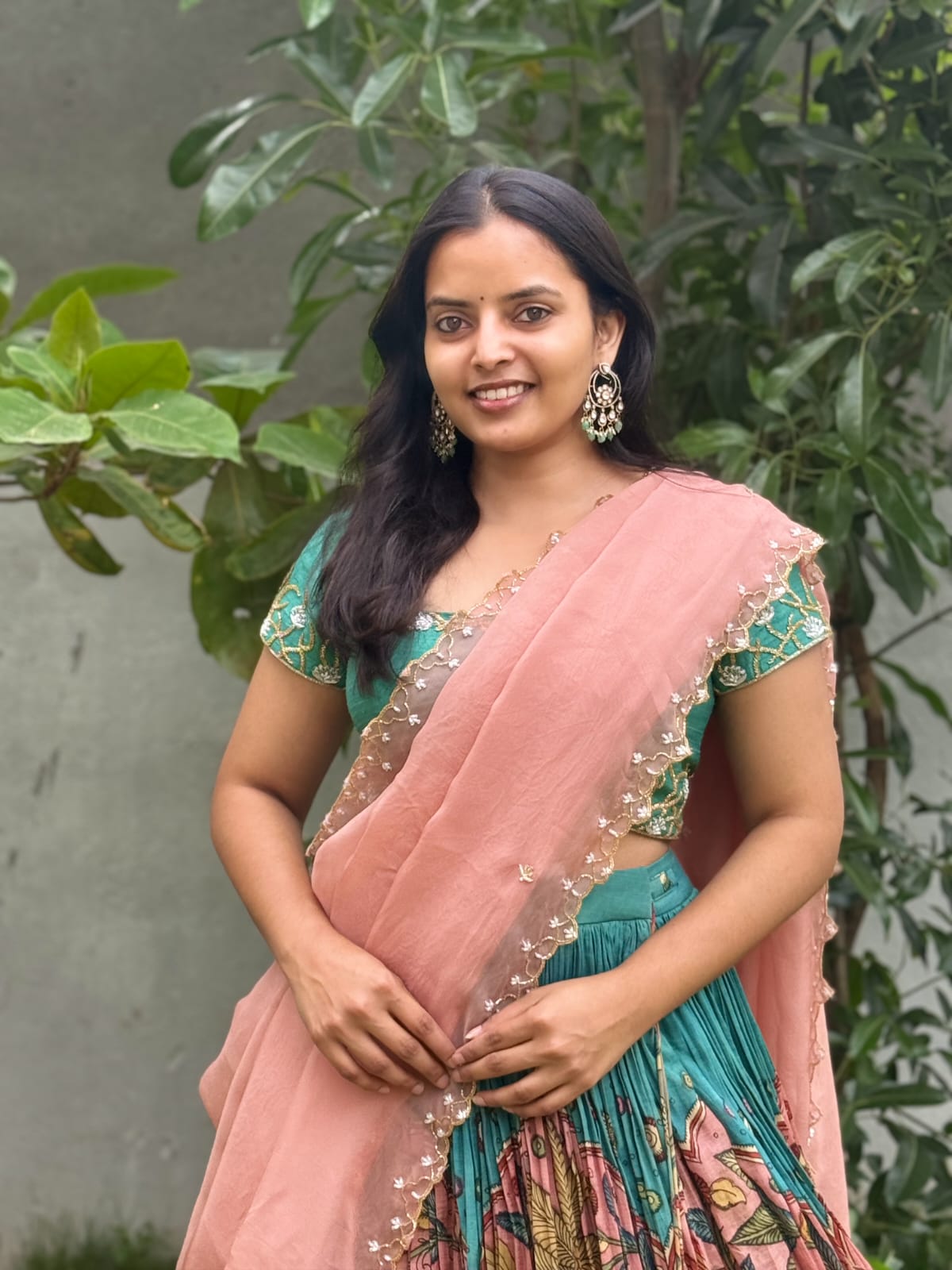 Pen Kalamkari Elephants and floral Bangalore Silk Lehenga