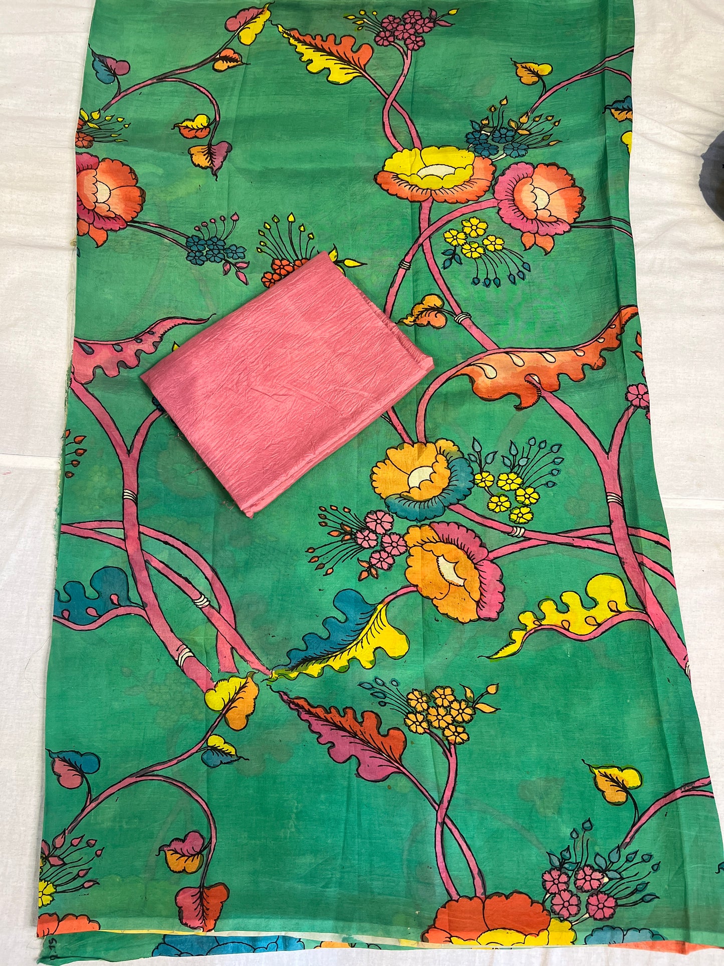 Pen kalamkari Bangalore silk 2 piece set