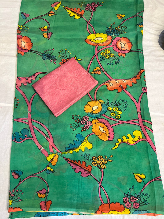 Pen kalamkari Bangalore silk 2 piece set