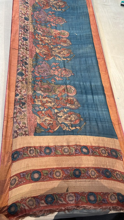 Pen Kalamkari Desi Tussar Saree