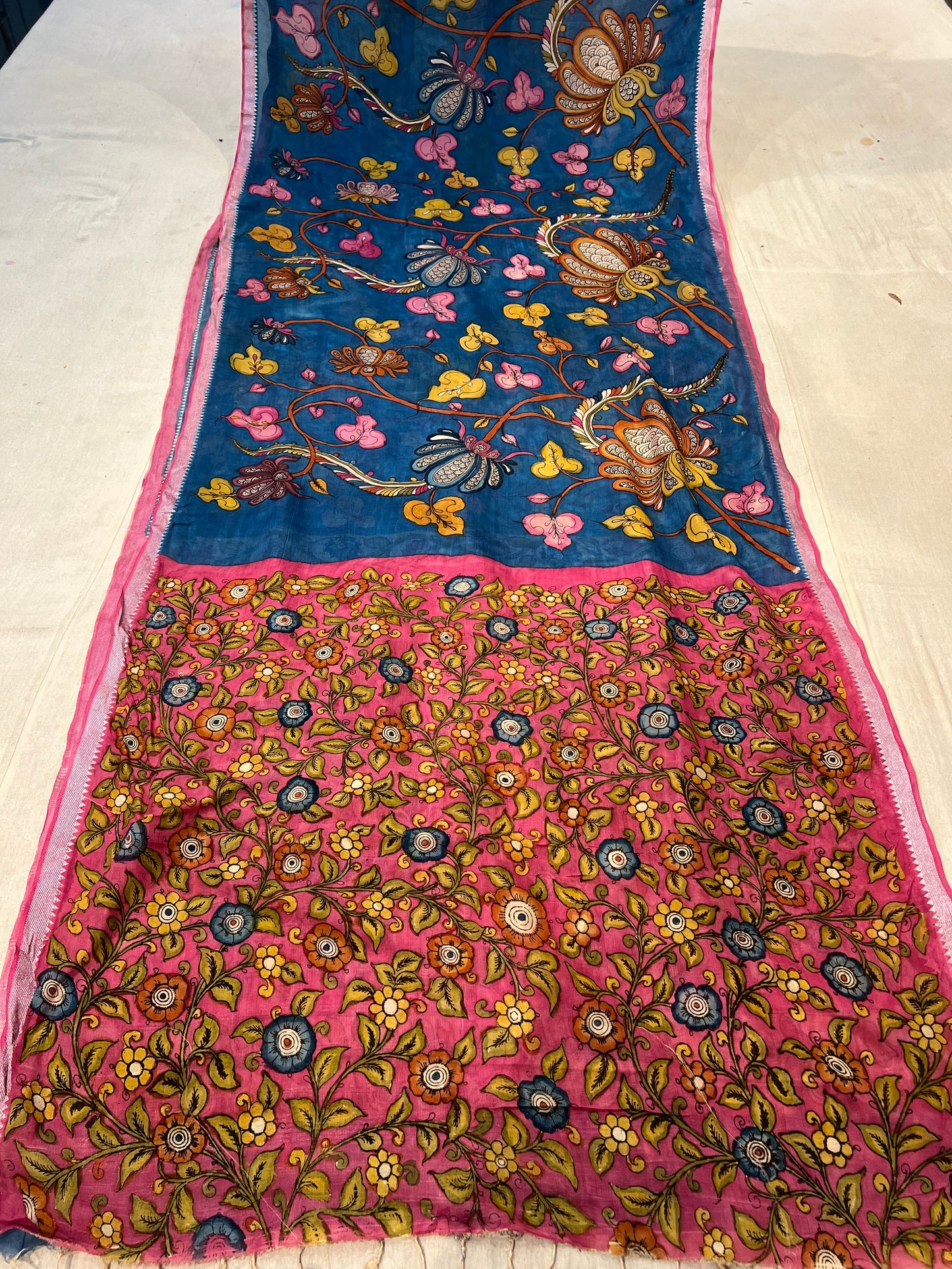 Pen Kalamkari Mangalagiri Silk Saree