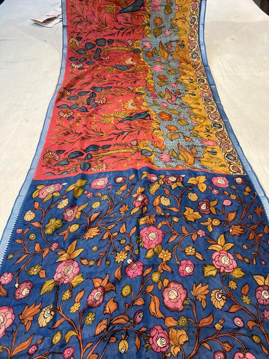 Pen Kalamkari Mangalagiri Silk Saree