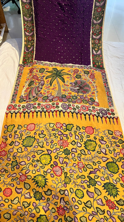 Pen Kalamkari Bandhini Saree