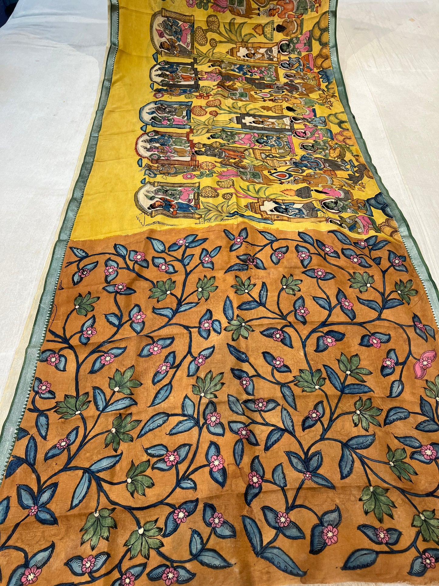 Pen Kalamkari Mangalagiri Silk Saree