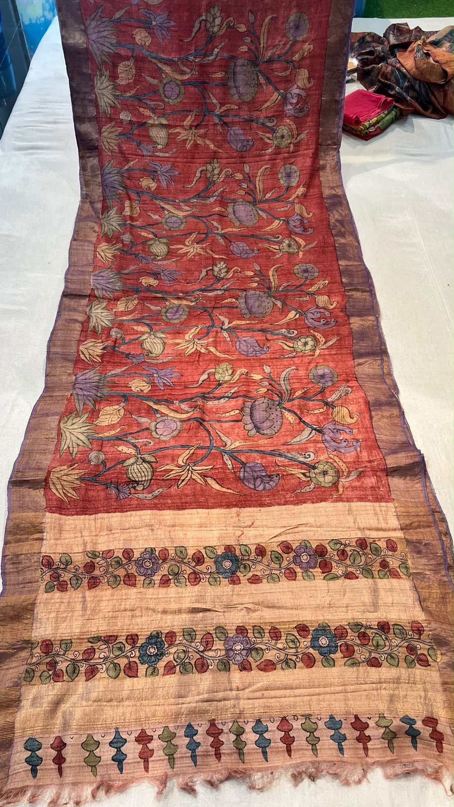 Pen Kalamkari Desi Tussar Saree