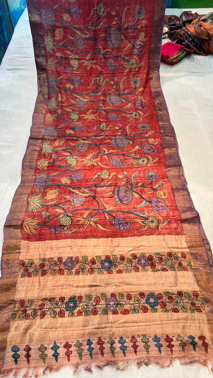 Pen Kalamkari Desi Tussar Saree