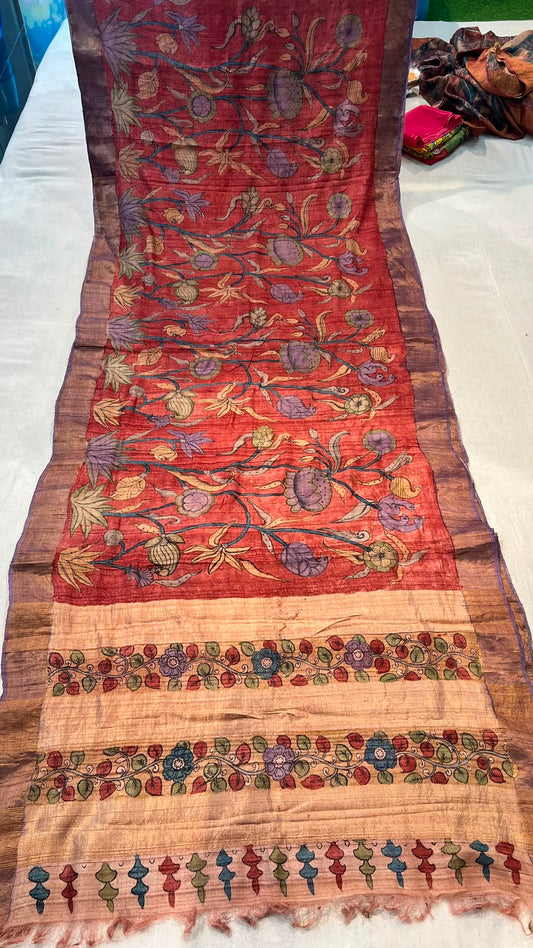 Pen Kalamkari Desi Tussar Saree