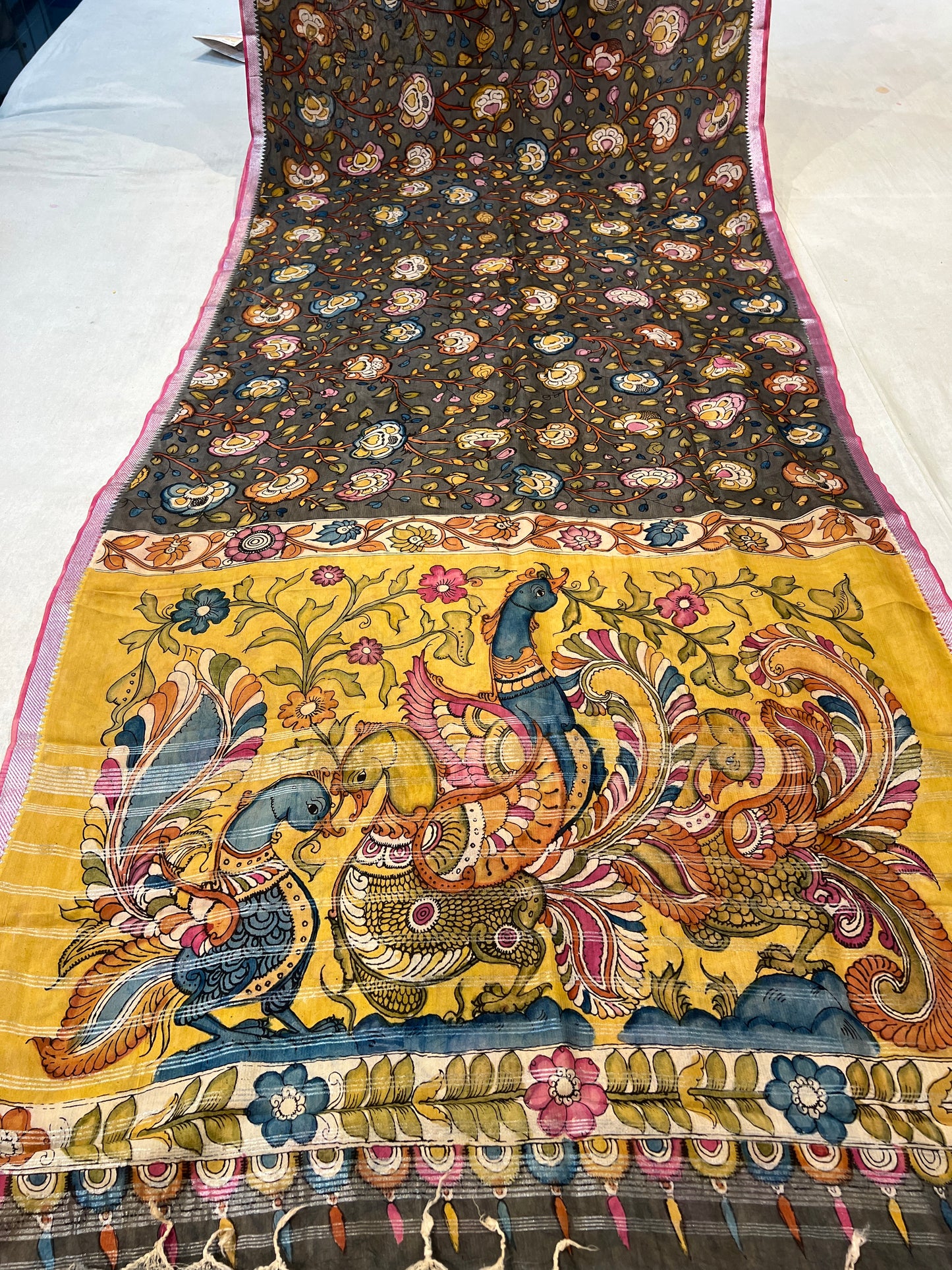 Pen Kalamkari Mangalagiri Silk Saree