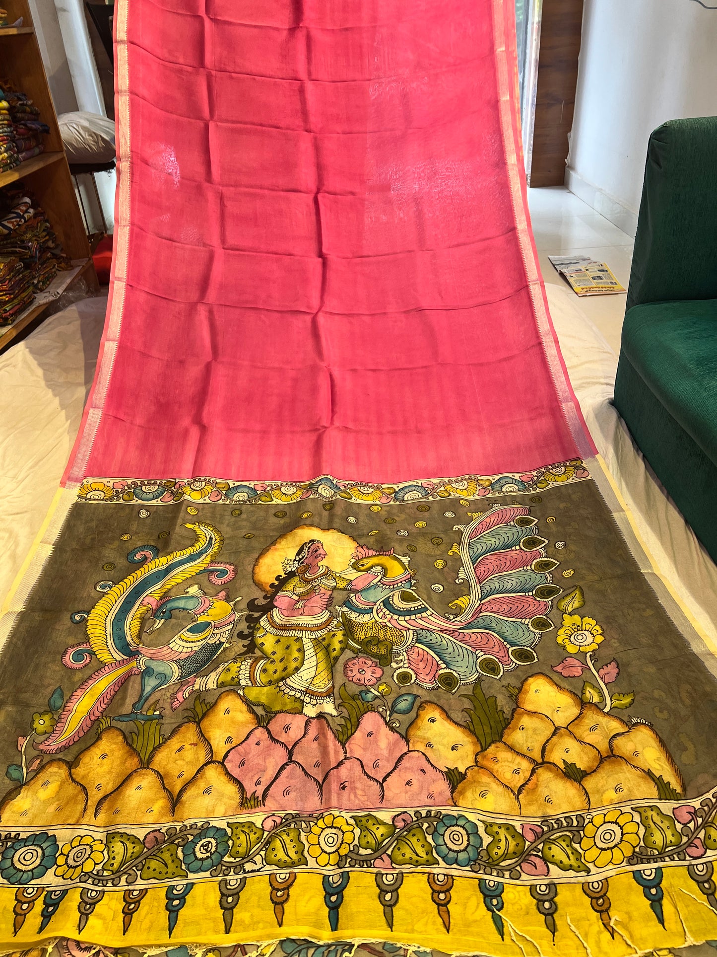 Pen Kalamkari Mangalagiri Silk Saree