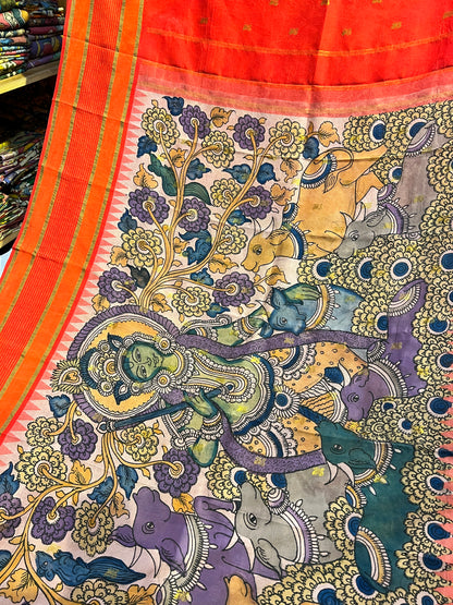 Pen Kalamkari Kanchi Pattu Saree
