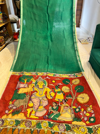 Pen Kalamkari Mangalagiri Silk Saree