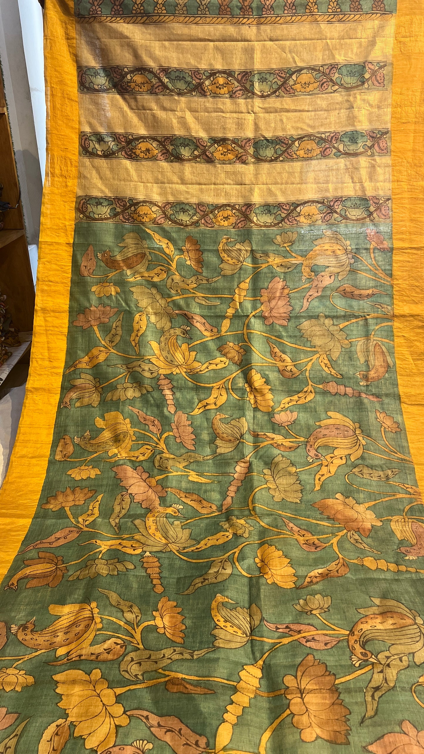 Pen Kalamkari Desi Tussar Sarees