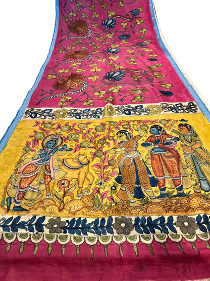 Pen Kalamkari Mangalagiri Silk Saree